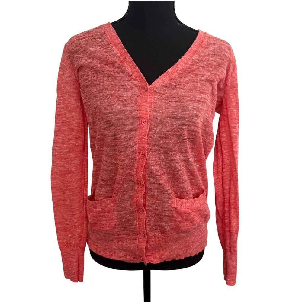 J.Crew Womens Orange Linen Blend Button Cardigan Sweater XS Coastal Preppy